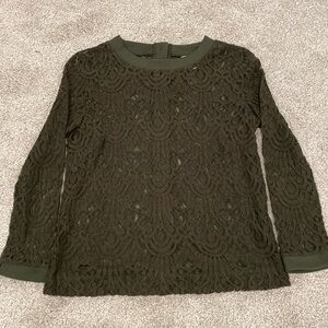 BR olive green lace button-back blouse